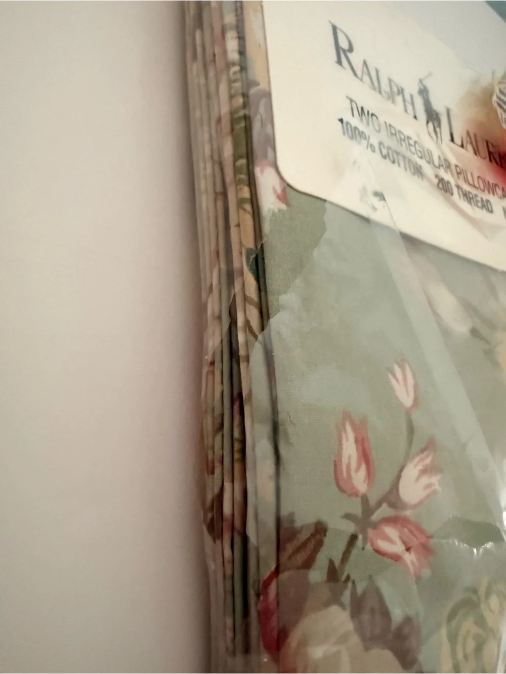 Ralph Lauren Floral Cotton Pillowcase Set - Sage Green & Cream Charlotte print